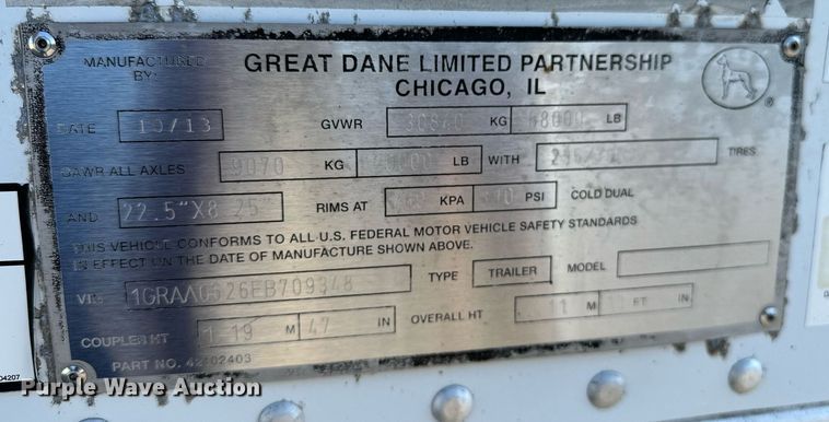 image for item NQ9345 2014 Great Dane CSE-1214-22053  dry van trailer