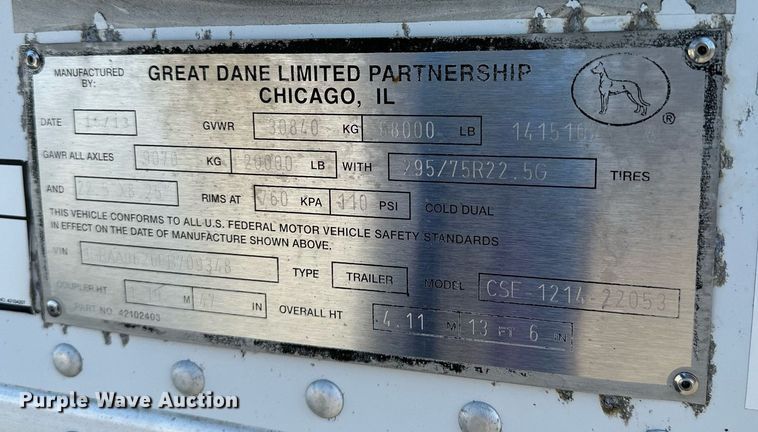 image for item NQ9345 2014 Great Dane CSE-1214-22053  dry van trailer