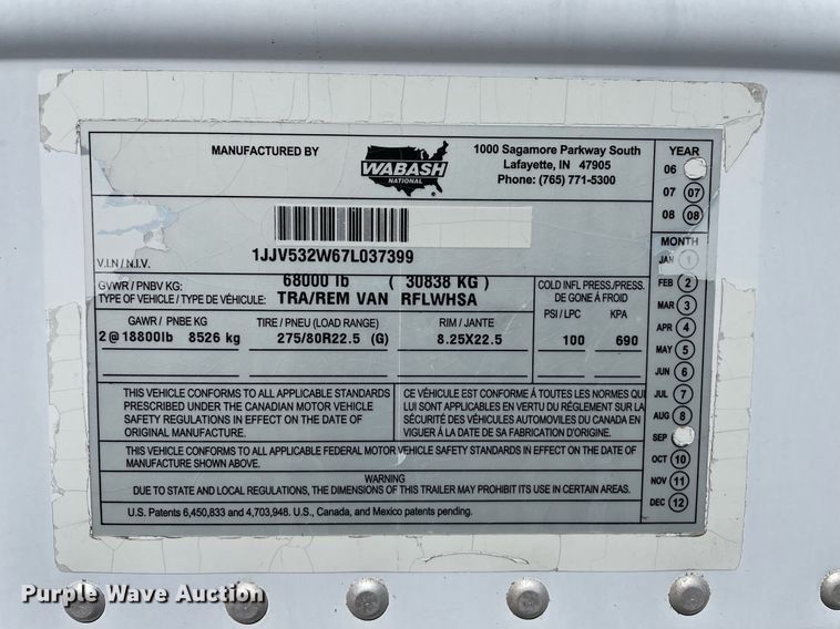 image for item NX9779 2007 Wabash  refrigerated van trailer