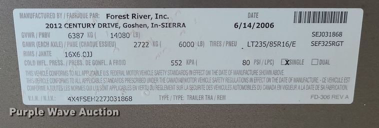 image for item DK4101 2007 Forest River Sierra  camper