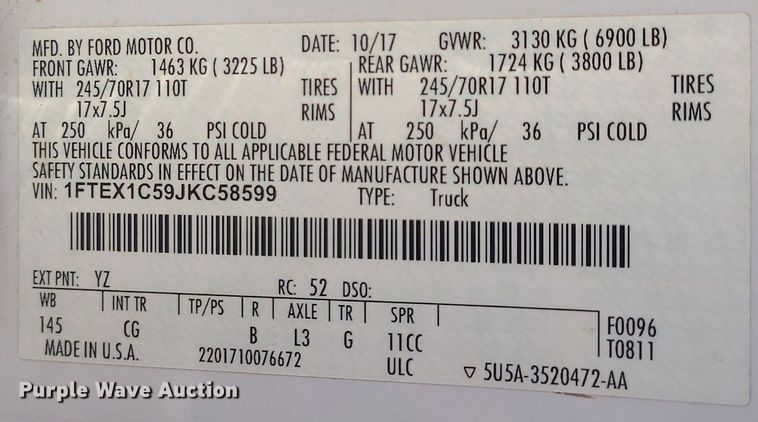 image for item DK4111 2018 Ford F150 XL  SuperCab pickup truck