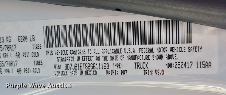 image for item DK4116 2011 Dodge Ram 1500  pickup truck