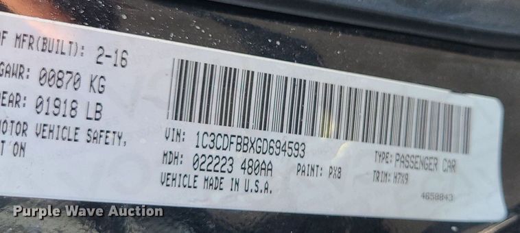 image for item DK4118 2016 Dodge Dart