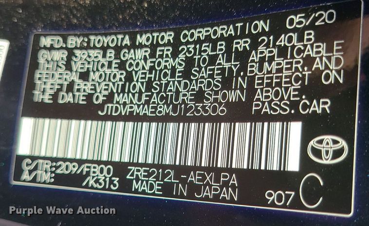 image for item DK4119 2021 Toyota Corolla