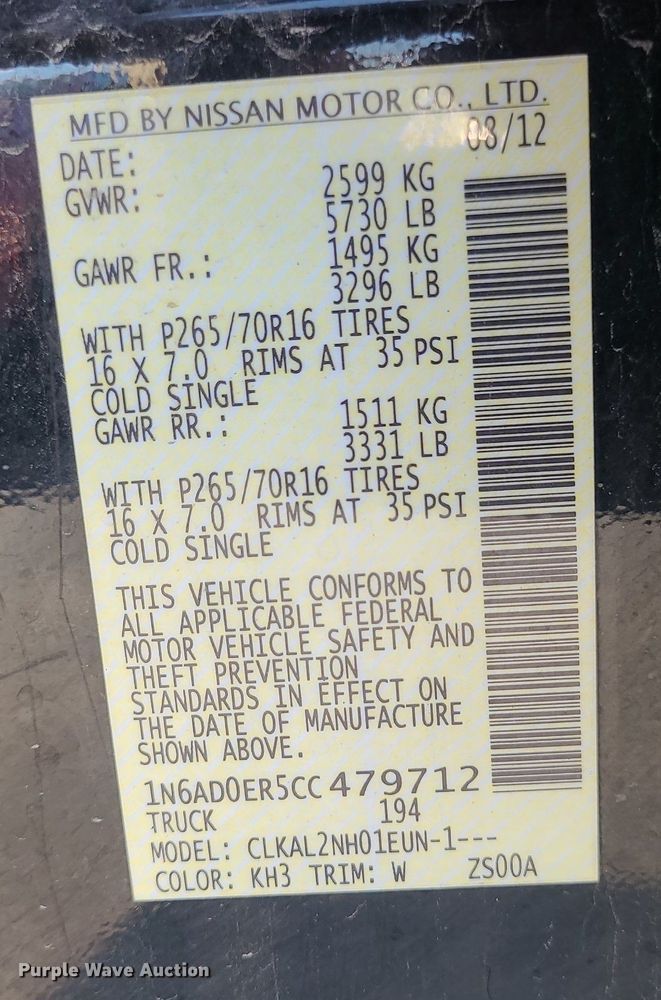 image for item DK4124 2012 Nissan Frontier  Crew Cab pickup truck