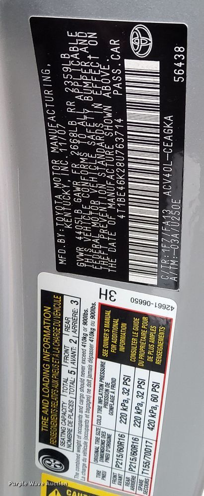 image for item DK8843 2008 Toyota Camry XLE