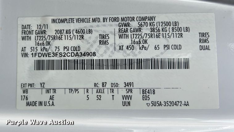 image for item DN3156 2012 Ford E350 Super Duty  box truck