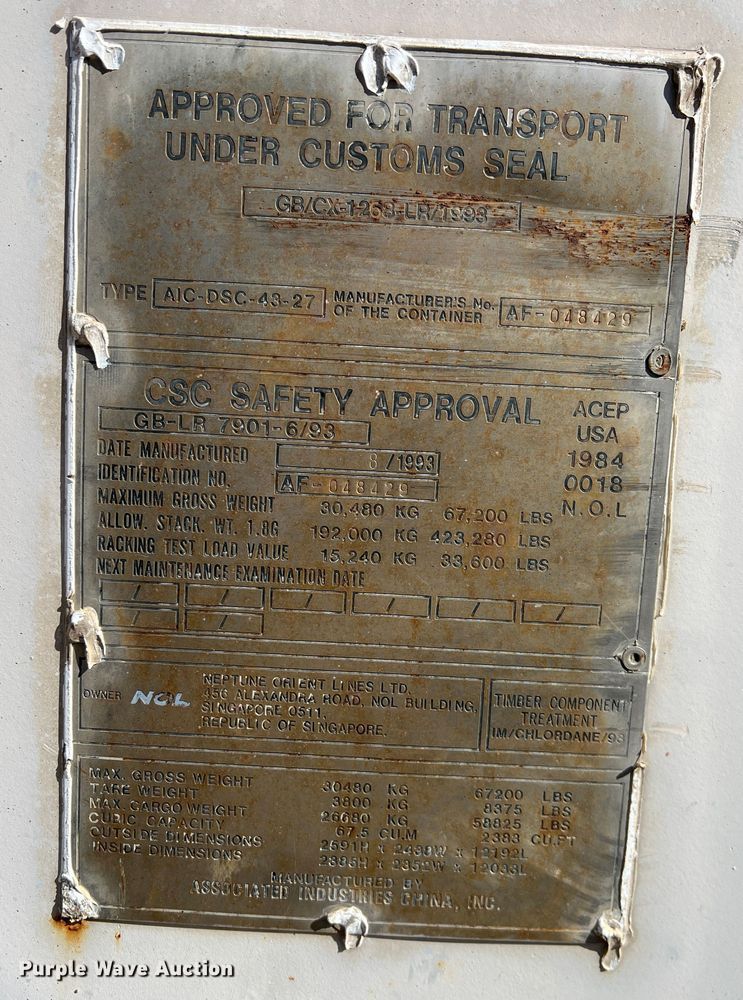 image for item DN3164 Associated Industries  shipping container