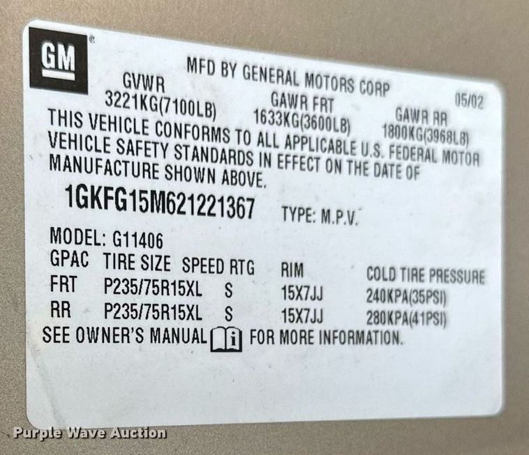 image for item DO5037 2002 GMC Savana G1500  van
