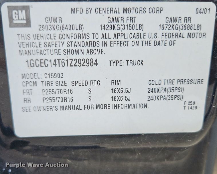 image for item DP2511 2001 Chevrolet Silverado 1500  pickup truck