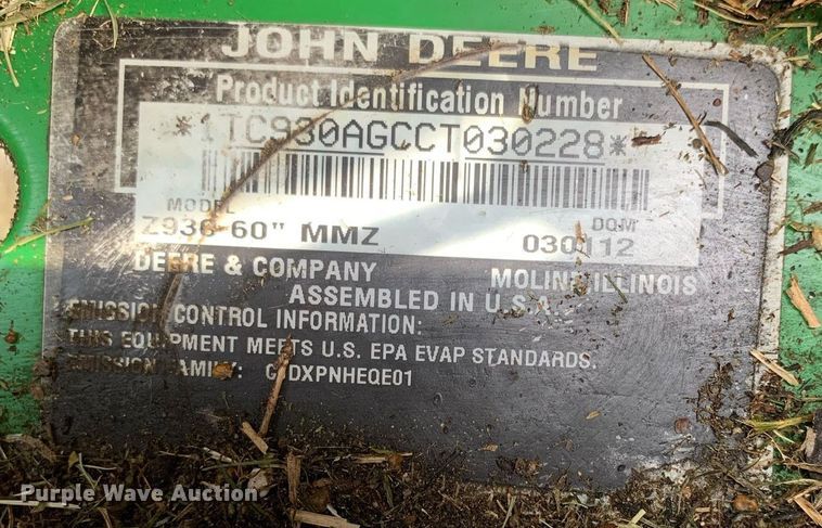 image for item DP8671 2012 John Deere Z930  ZTR lawn mower