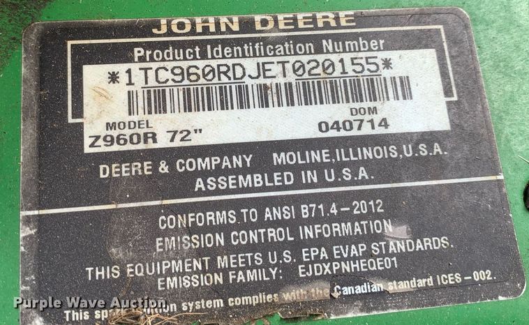 image for item DP8672 2014 John Deere Z960R  ZTR lawn mower