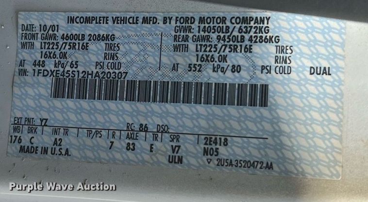 image for item DQ2220 2002 Ford E450  sewer inspection truck