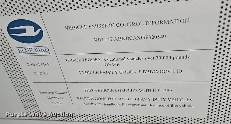 image for item DR5784 2016 Blue Bird T3RE 4006S  transit bus