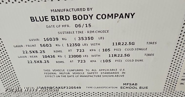 image for item DR5784 2016 Blue Bird T3RE 4006S  transit bus