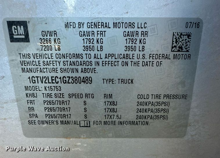 image for item IU9029 2016 GMC Sierra 1500  Double Cab pickup truck