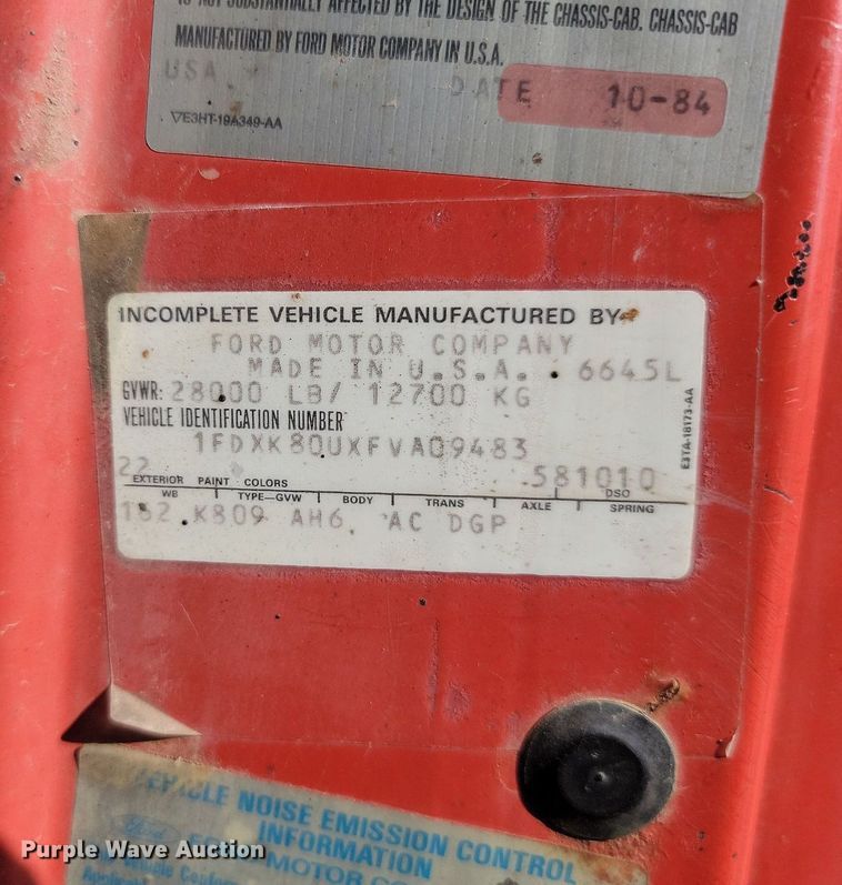 image for item JG9763 1985  Ford 8000  dump truck