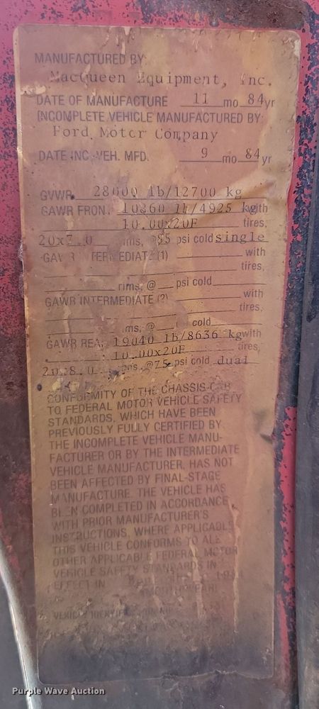 image for item JG9763 1985  Ford 8000  dump truck