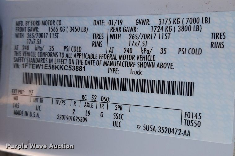 image for item KD9171 2019 Ford F150  SuperCrew pickup truck