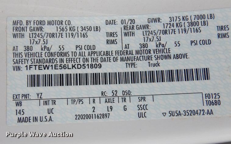 image for item KD9205 2020 Ford F150  SuperCrew pickup truck