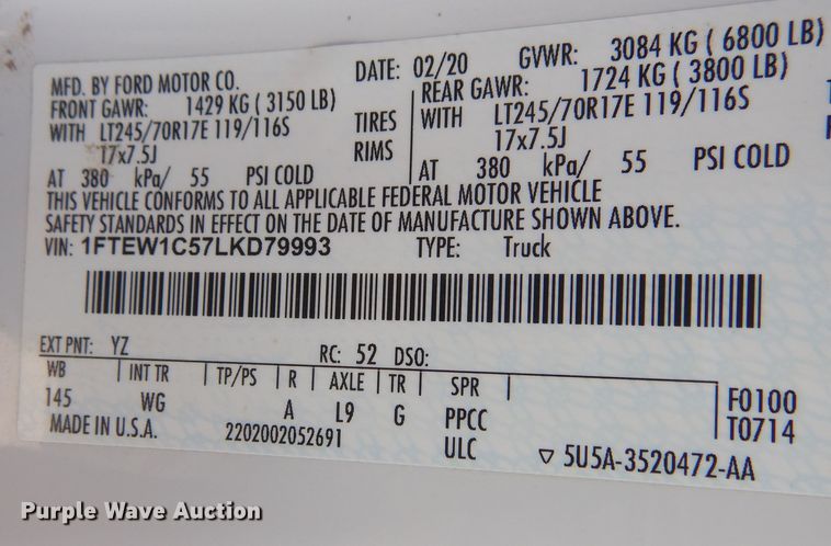 image for item KD9209 2020 Ford F150  SuperCrew pickup truck