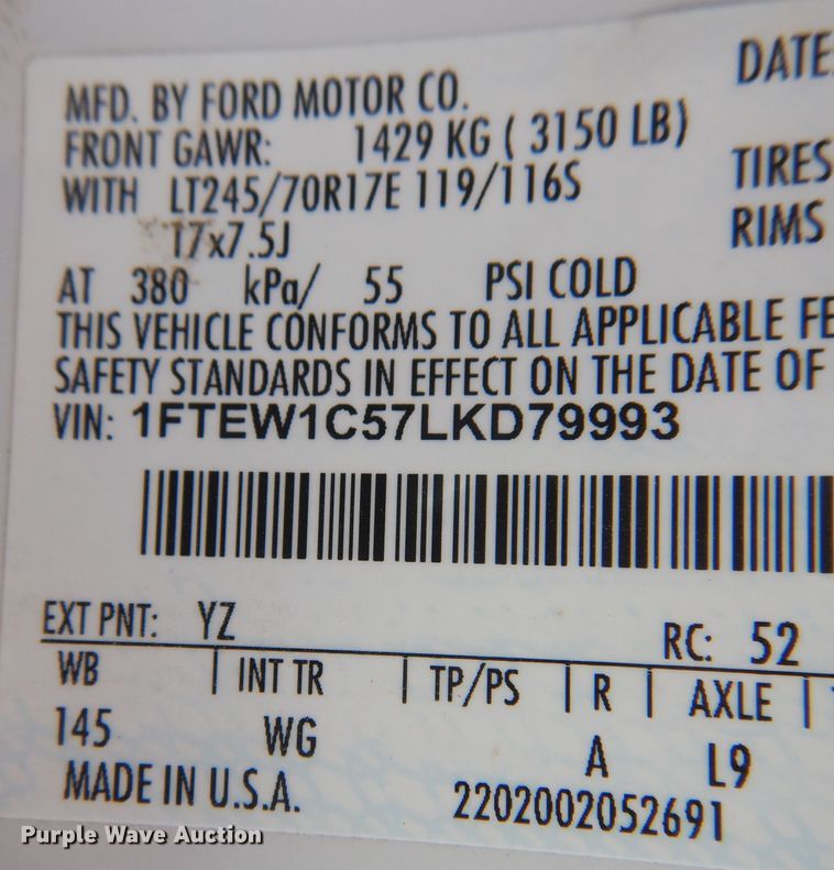 image for item KD9209 2020 Ford F150  SuperCrew pickup truck