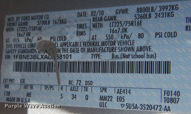 image for item KD9213 2010 Ford E350 Super Duty  van