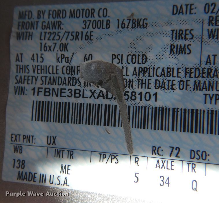 image for item KD9213 2010 Ford E350 Super Duty  van