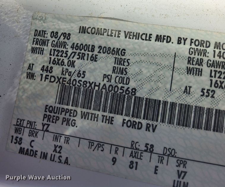 image for item KD9226 1999 Ford E450  RV