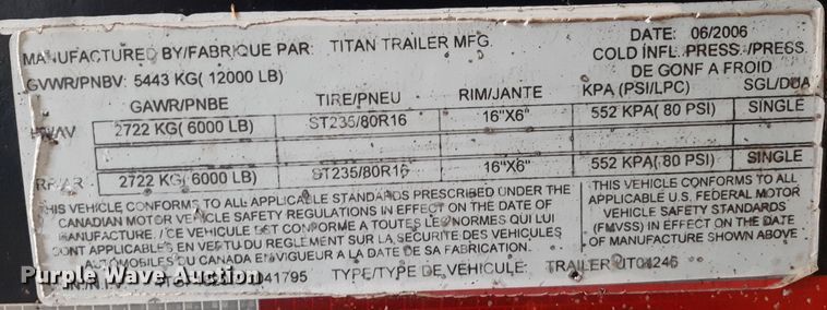 image for item KD9253 2006 Titan  equipment trailer