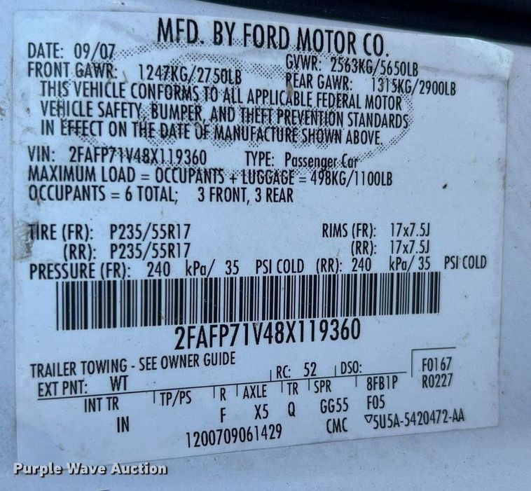 image for item LF9491 2008 Ford Crown Victoria  Police Interceptor