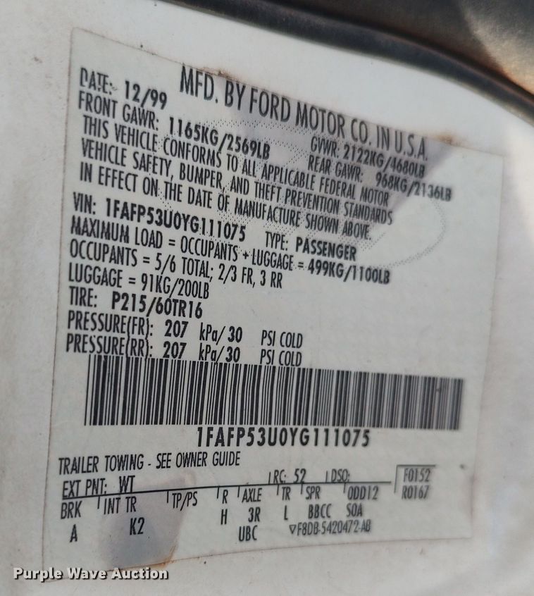 image for item LK9045 2000 Ford Taurus