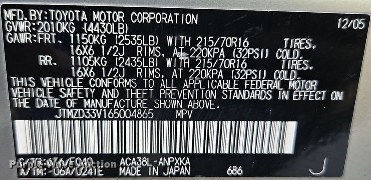 image for item LM9159 2006 Toyota RAV4  SUV