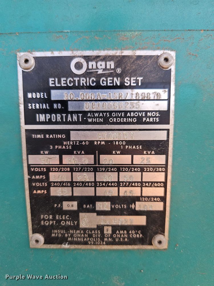 image for item LM9187 Onan 30.0DDA-15R/18987D  generator