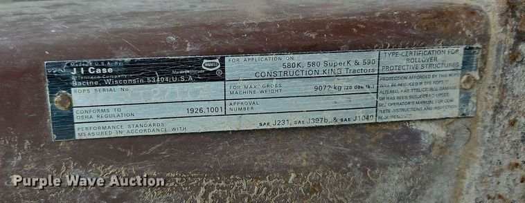 image for item LM9222 1993 Case 580 Super K  backhoe