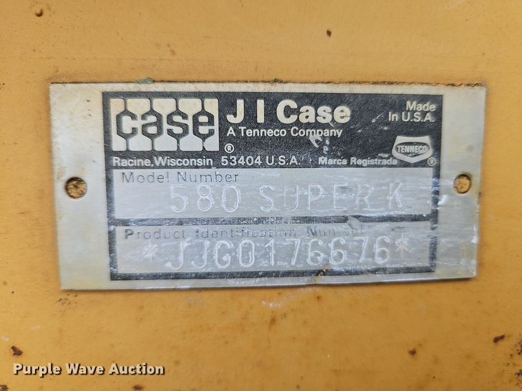 image for item LM9222 1993 Case 580 Super K  backhoe