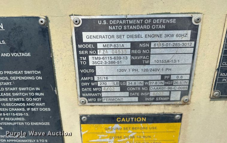 image for item LU9812 (4) MEP-831A generators