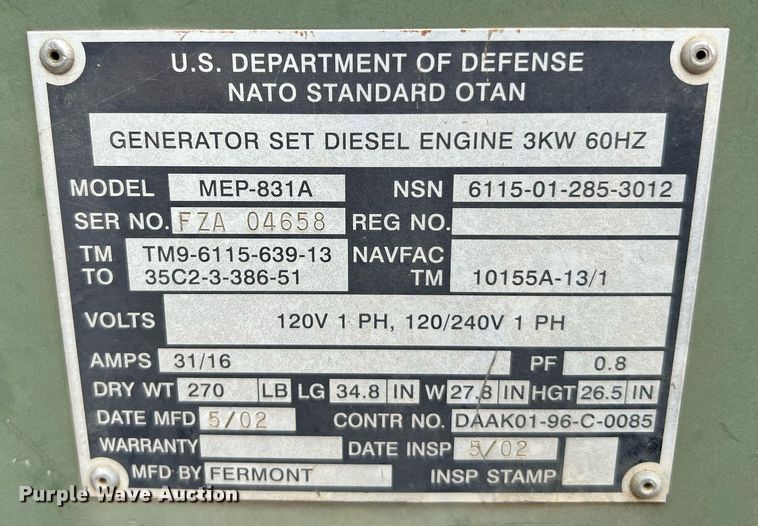 image for item LU9812 (4) MEP-831A generators