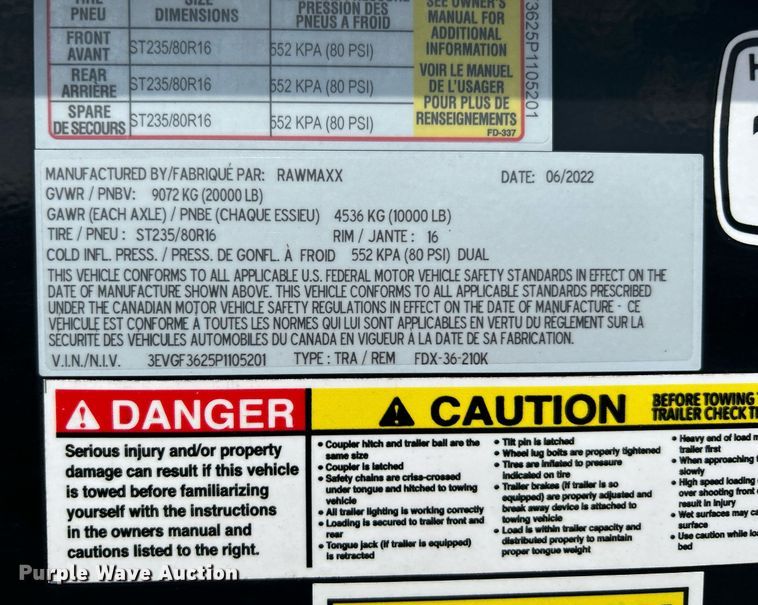 image for item LV9095 2023 RawMaxx FDX-36-210K  equipment trailer