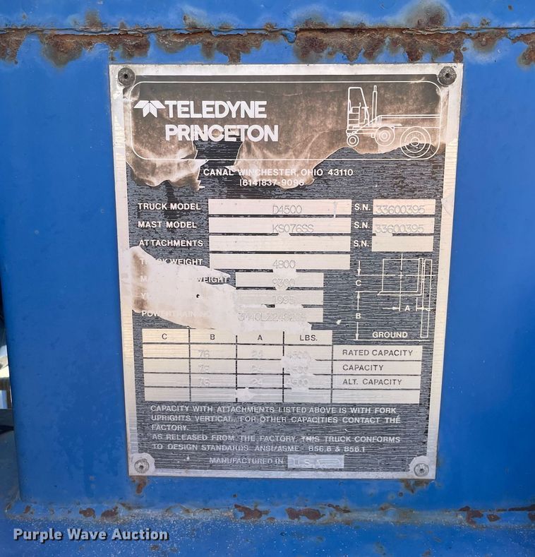 image for item LV9922 1995 Teledyn Princeton D4500  forklift
