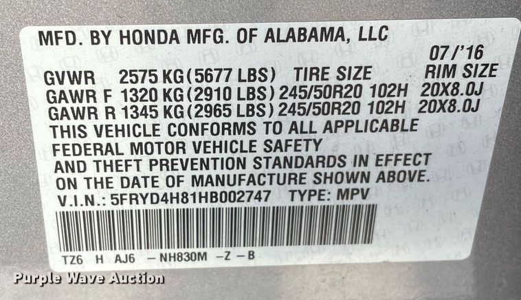 image for item LV9936 2017 Acura MDX  SUV