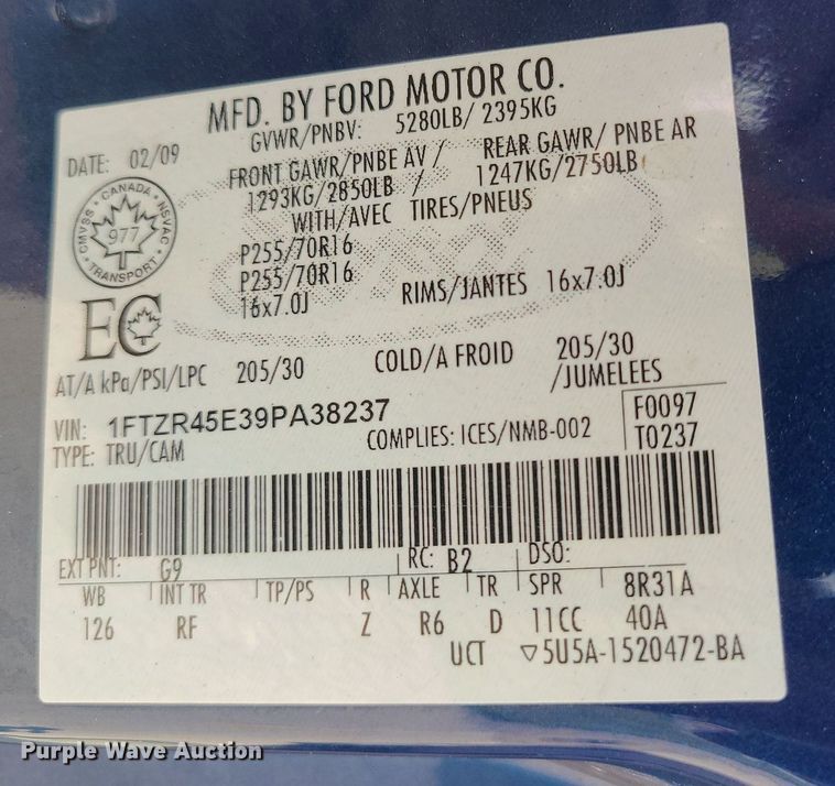 image for item MG9749 2009 Ford Ranger  SuperCab pickup truck