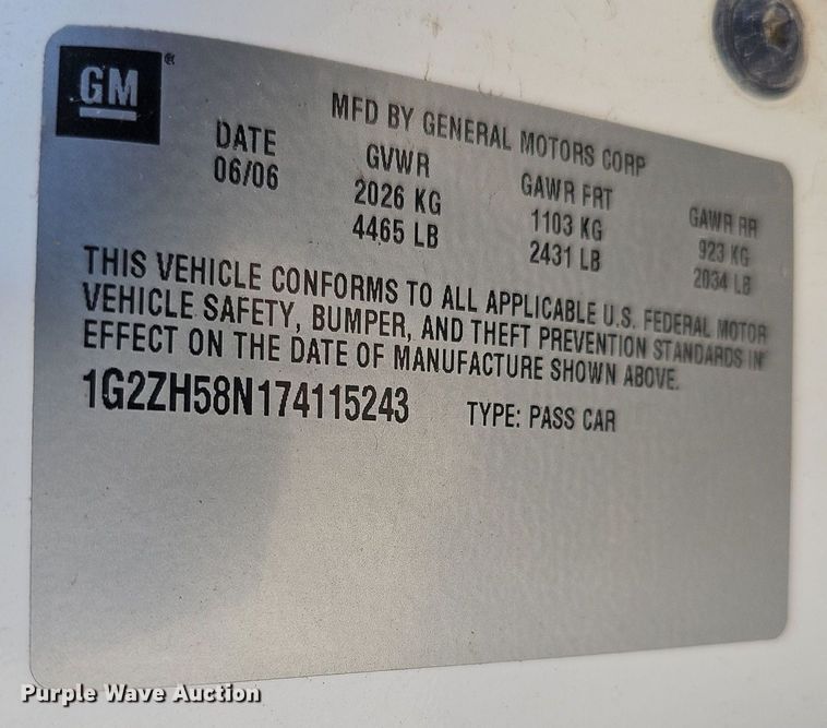 image for item MH9432 2007 Pontiac G6 GT