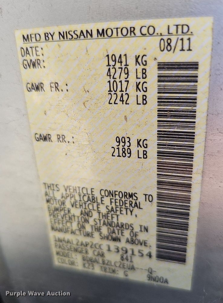 image for item MH9437 2012 Nissan Altima