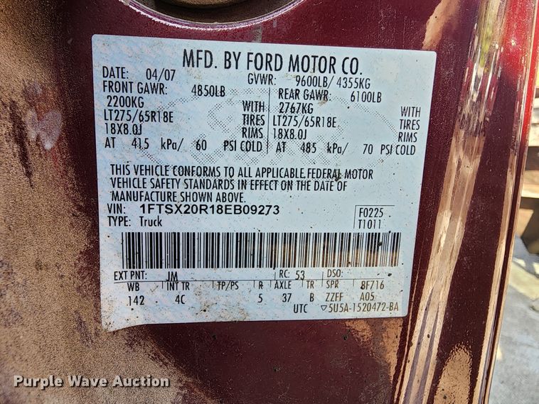 image for item MJ9425 2008 Ford F250 Super Duty XL  SuperCab pickup truck