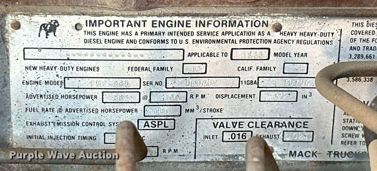 image for item ML9108 1985 Mack MC686FC  rescue vehicle