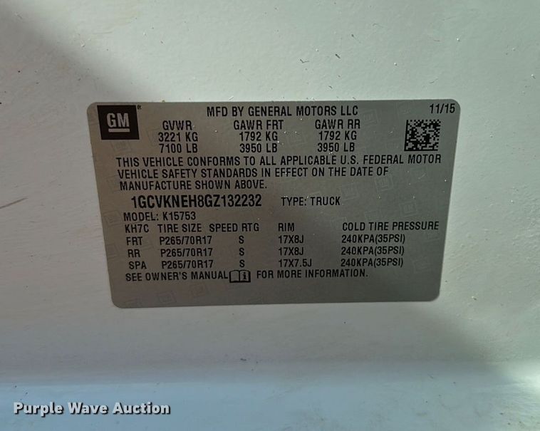 image for item MQ9438 2016 Chevrolet Silverado 1500  Double Cab pickup truck