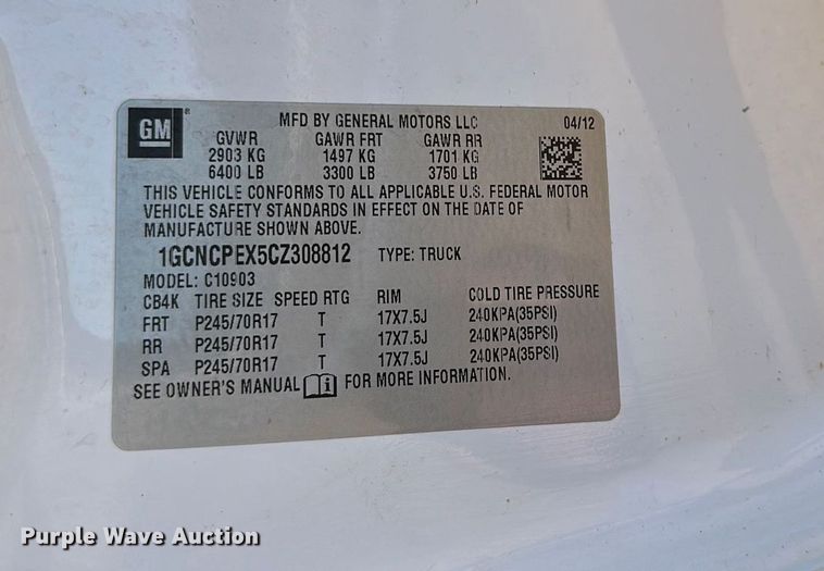 image for item MQ9439 2012 Chevrolet Silverado 1500  pickup truck