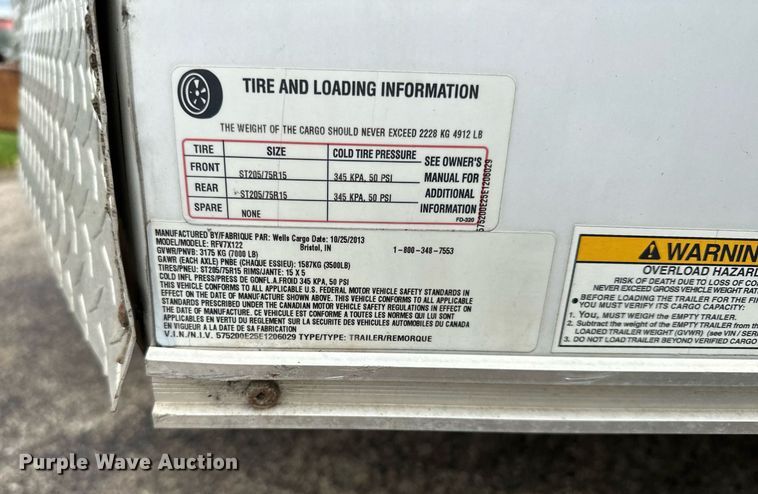 image for item MQ9484 2014 Wells Cargo  enclosed cargo trailer