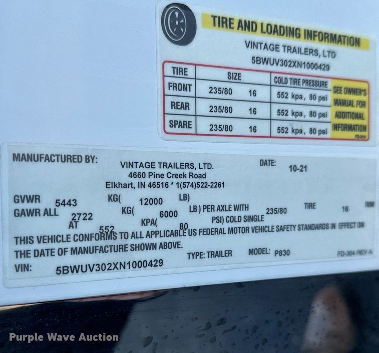 image for item MQ9488 2022 Vintage Trailers LTD P830  enclosed cargo trailer